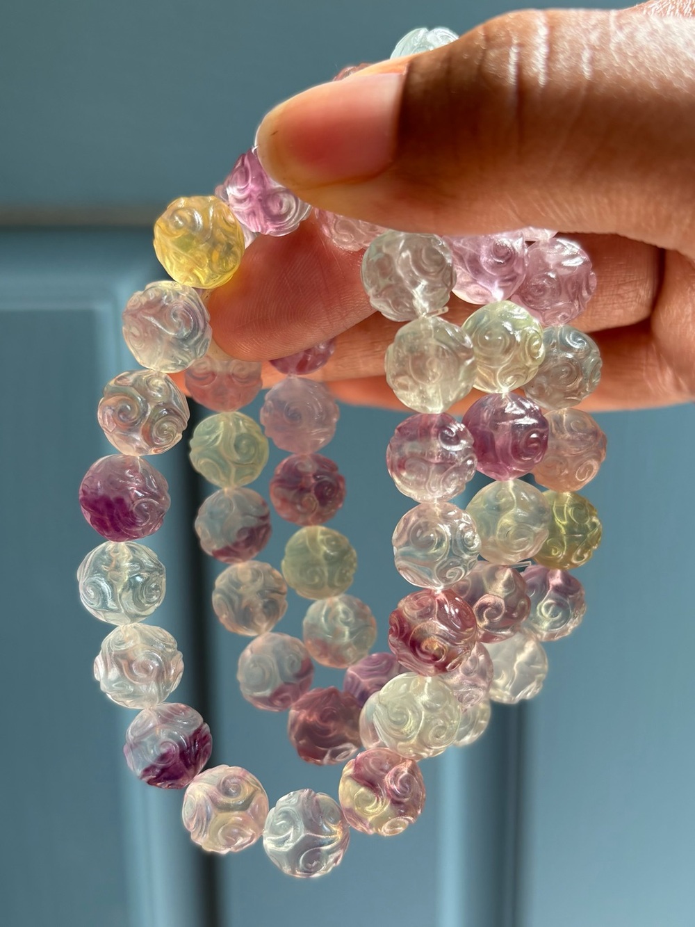 Pastel Fluorite Lucky Cloud Crystal Charm Bracelet 11mm - Picture 3 of 11